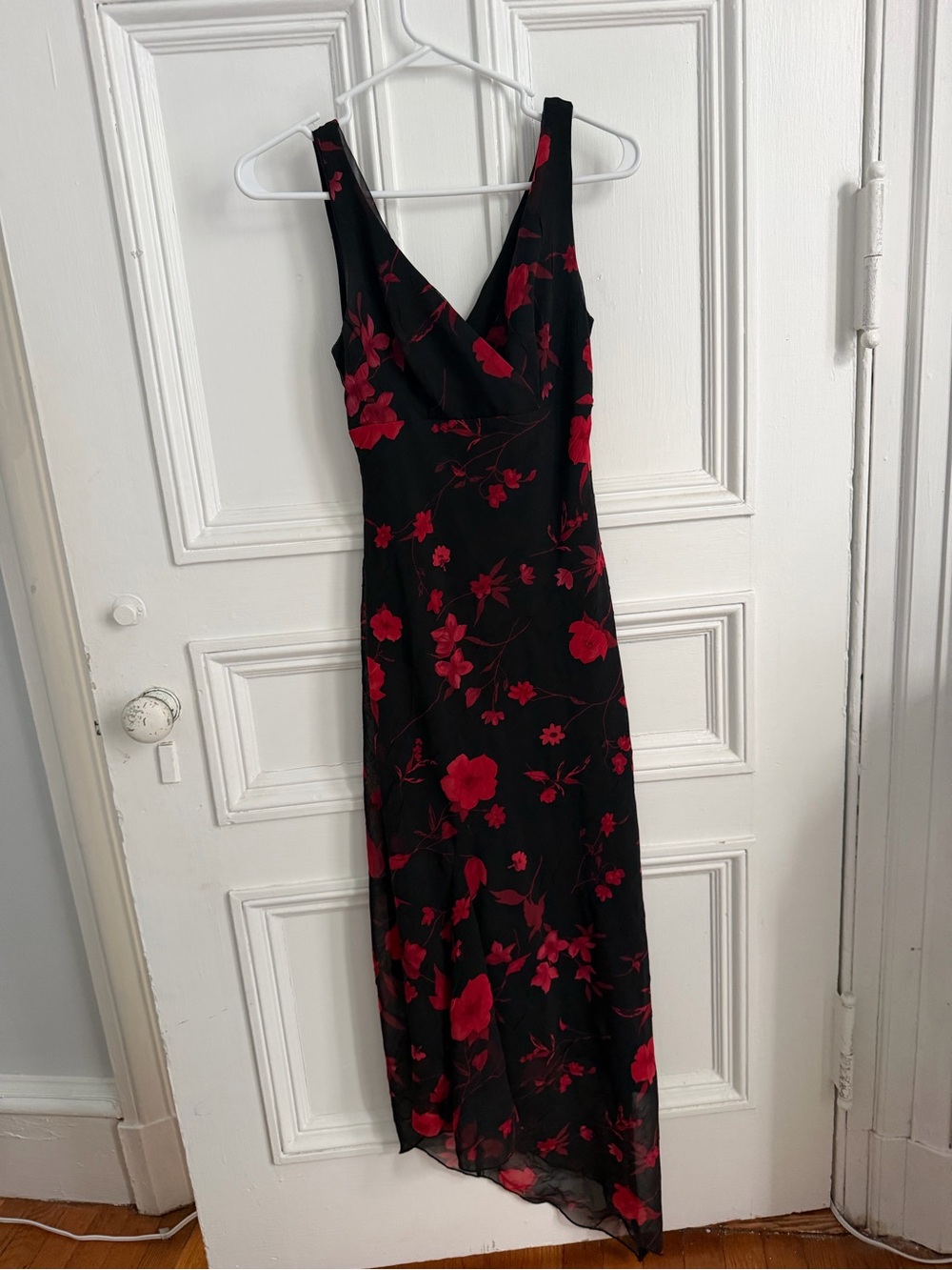Lulu's Black Maxi Dress with Red Floral Print